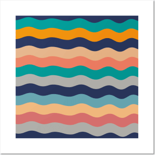 Retro Wavy Lines - Blue Turquoise Orange Posters and Art